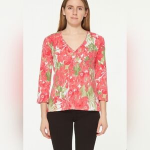 Brielle Blvd Pink Floral Long Sleeve V Neck Top, Size MP